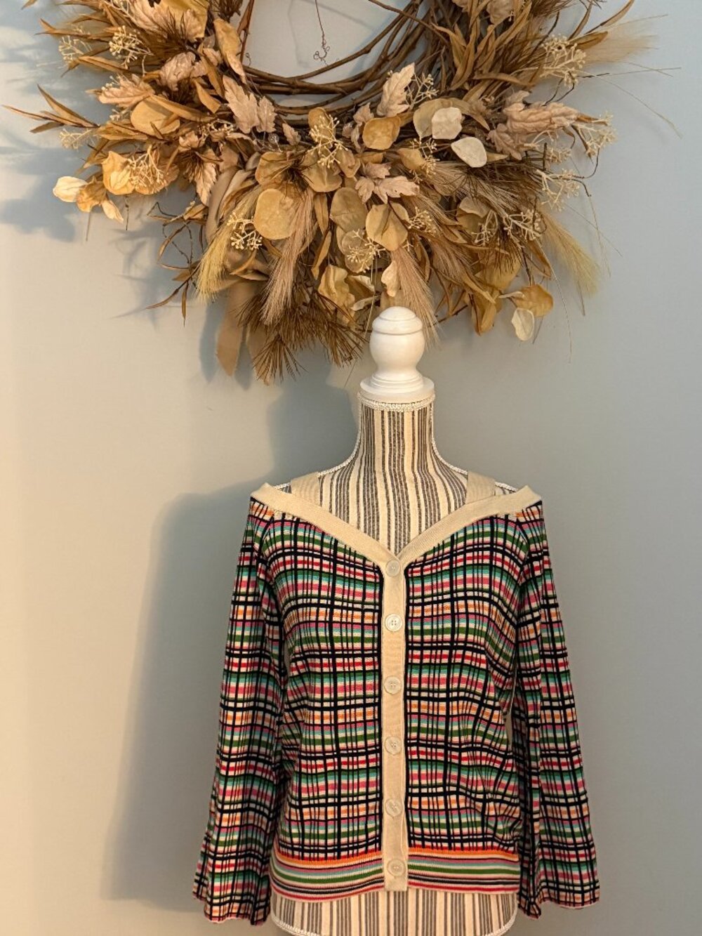 By Anthropologie Plaid Cold Shoulder Cardigan Size M Multicolor Knit